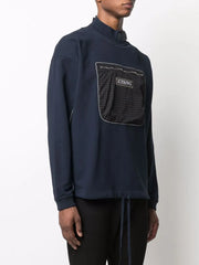 mock-neck chest pocket sweatshirt