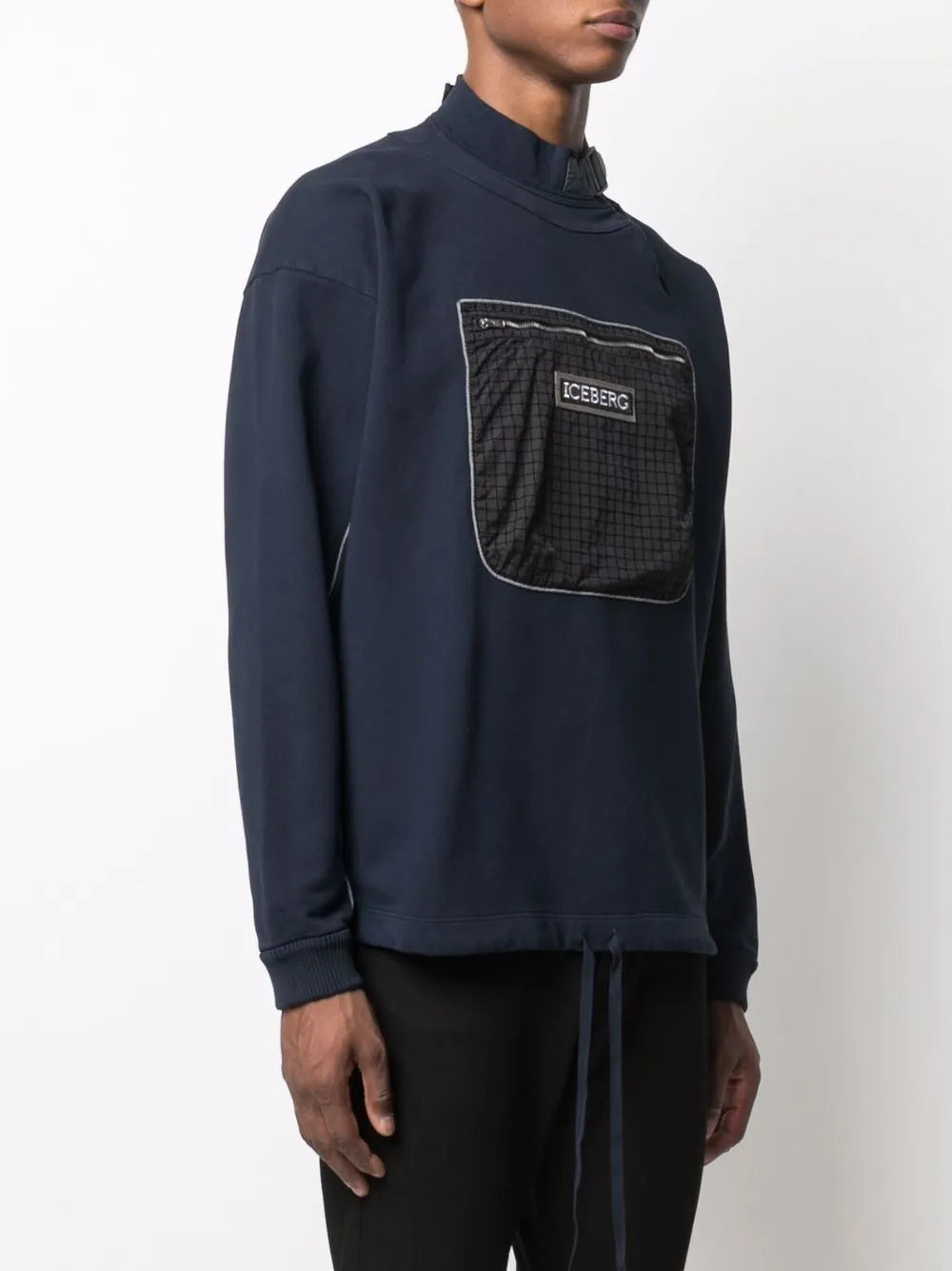 mock-neck chest pocket sweatshirt
