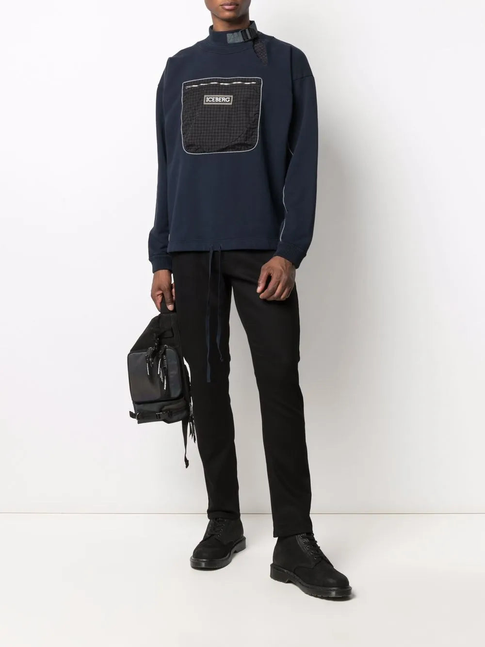 mock-neck chest pocket sweatshirt