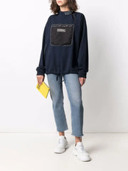 mock-neck chest pocket sweatshirt