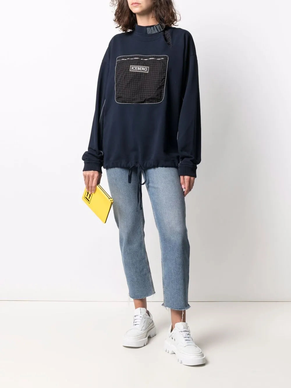 mock-neck chest pocket sweatshirt