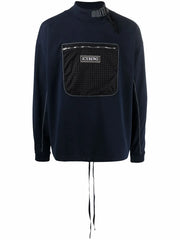 mock-neck chest pocket sweatshirt