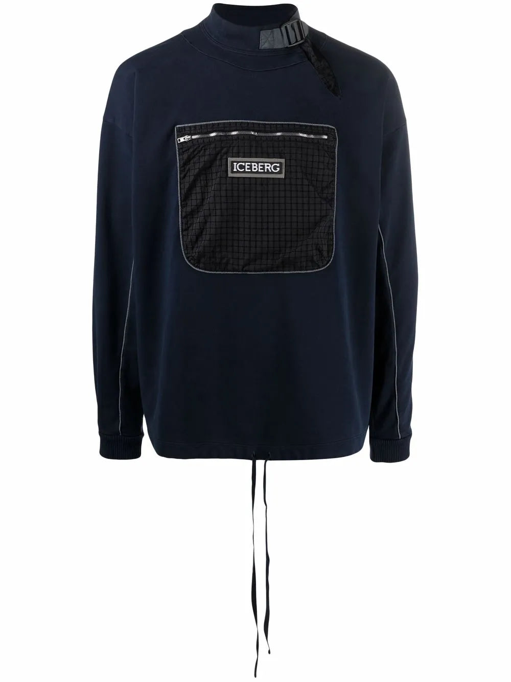 mock-neck chest pocket sweatshirt