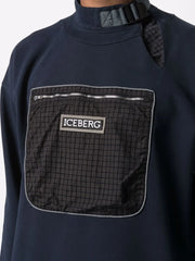 mock-neck chest pocket sweatshirt