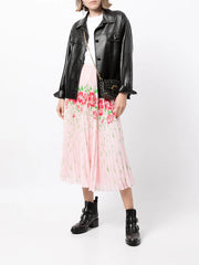 floral-print pleated midi skirt