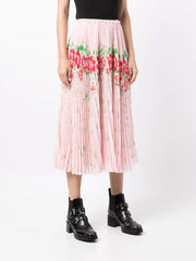 floral-print pleated midi skirt