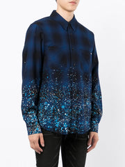 CRYSTAL PAINTER FLANNEL Casual Button-Down Shirts "Blue"