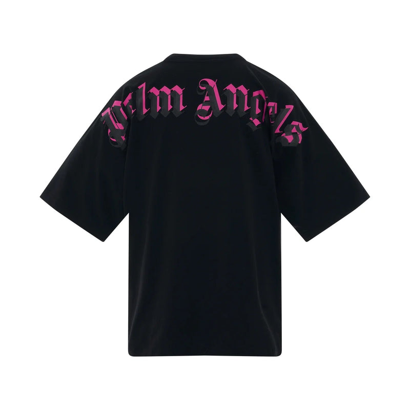 Palm Angels Double Logo Overszied Black Fuchsia T-Shirt