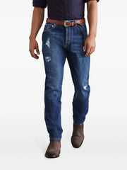 distressed-finish straight-leg jeans