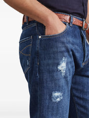 distressed-finish straight-leg jeans
