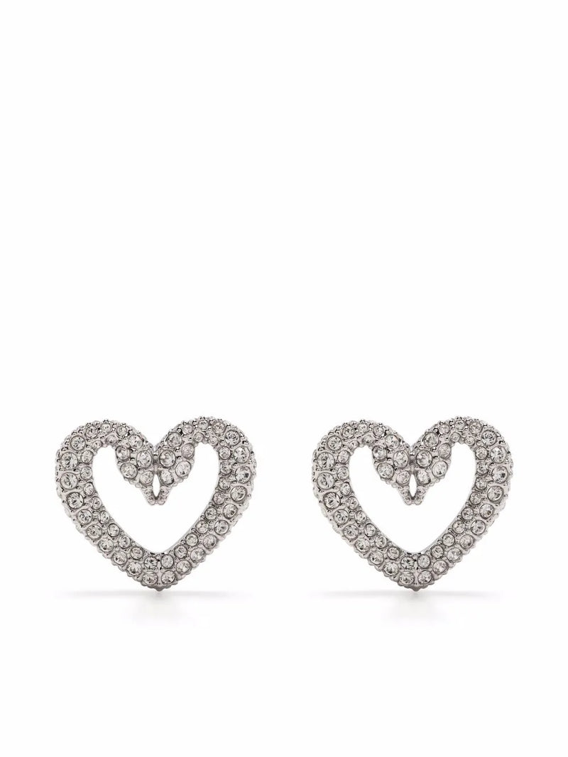 Una crystal-embellished heart earrings