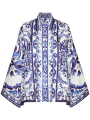 Majolica-print batwing-sleeve shirt