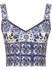 Majolica-print corset top