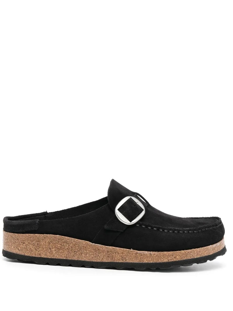 closed-toe suede mules