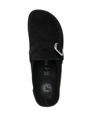 closed-toe suede mules