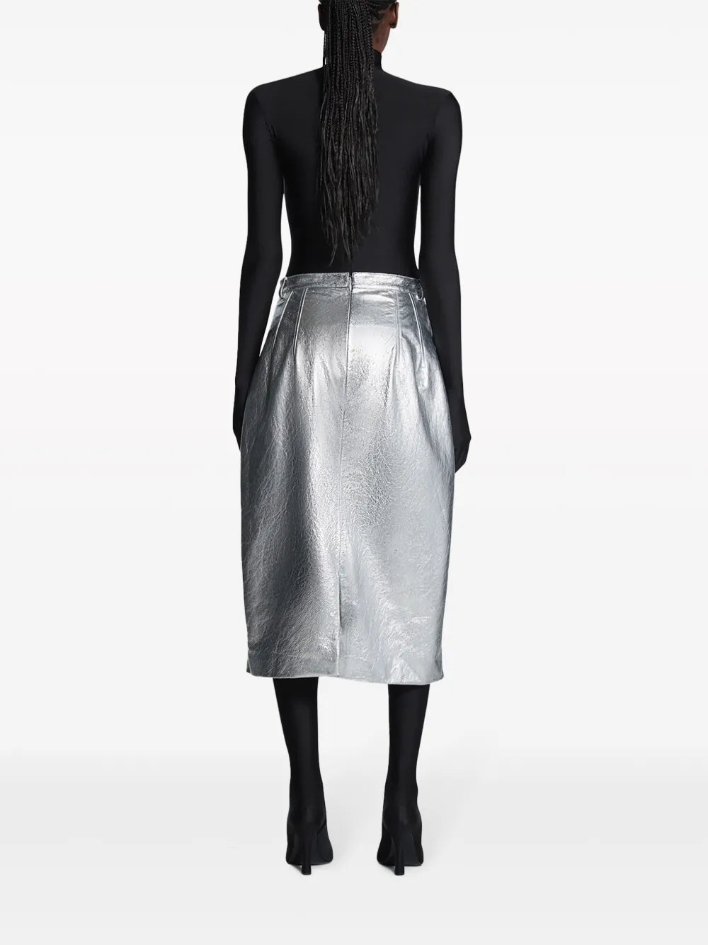 metallic-effect lamb skin skirt