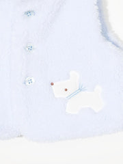 embroidered-dog faux-fur waistcoat