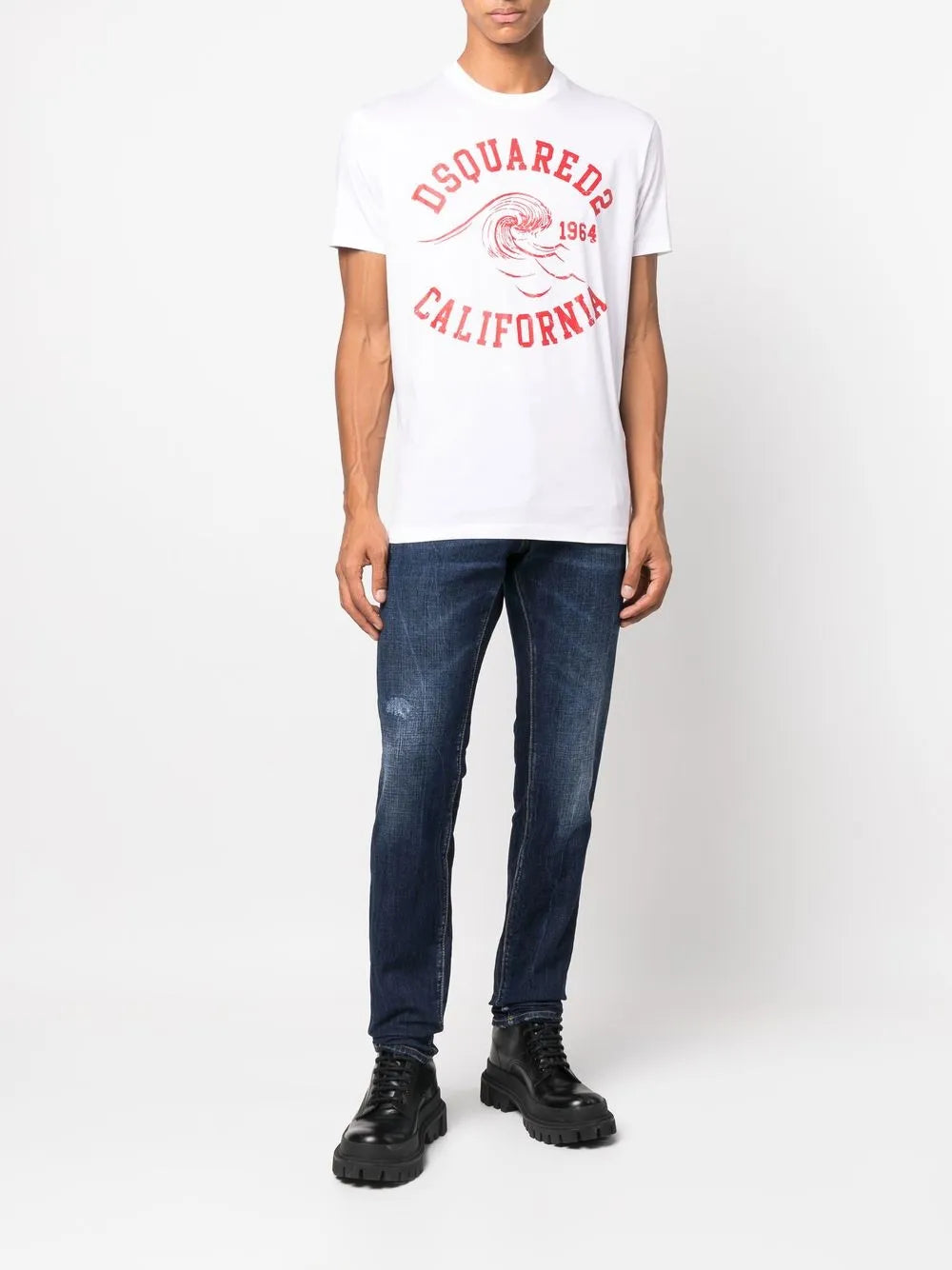 slim-cut denim jeans