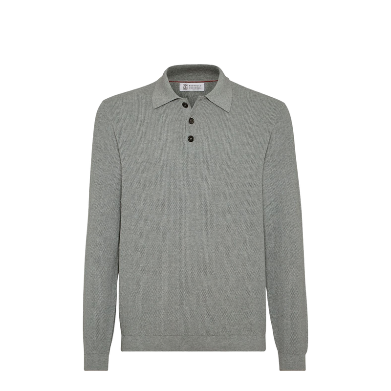 Honeycomb Stitch Rib Knit Polo Shirt