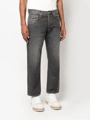 washed straight-leg denim jeans