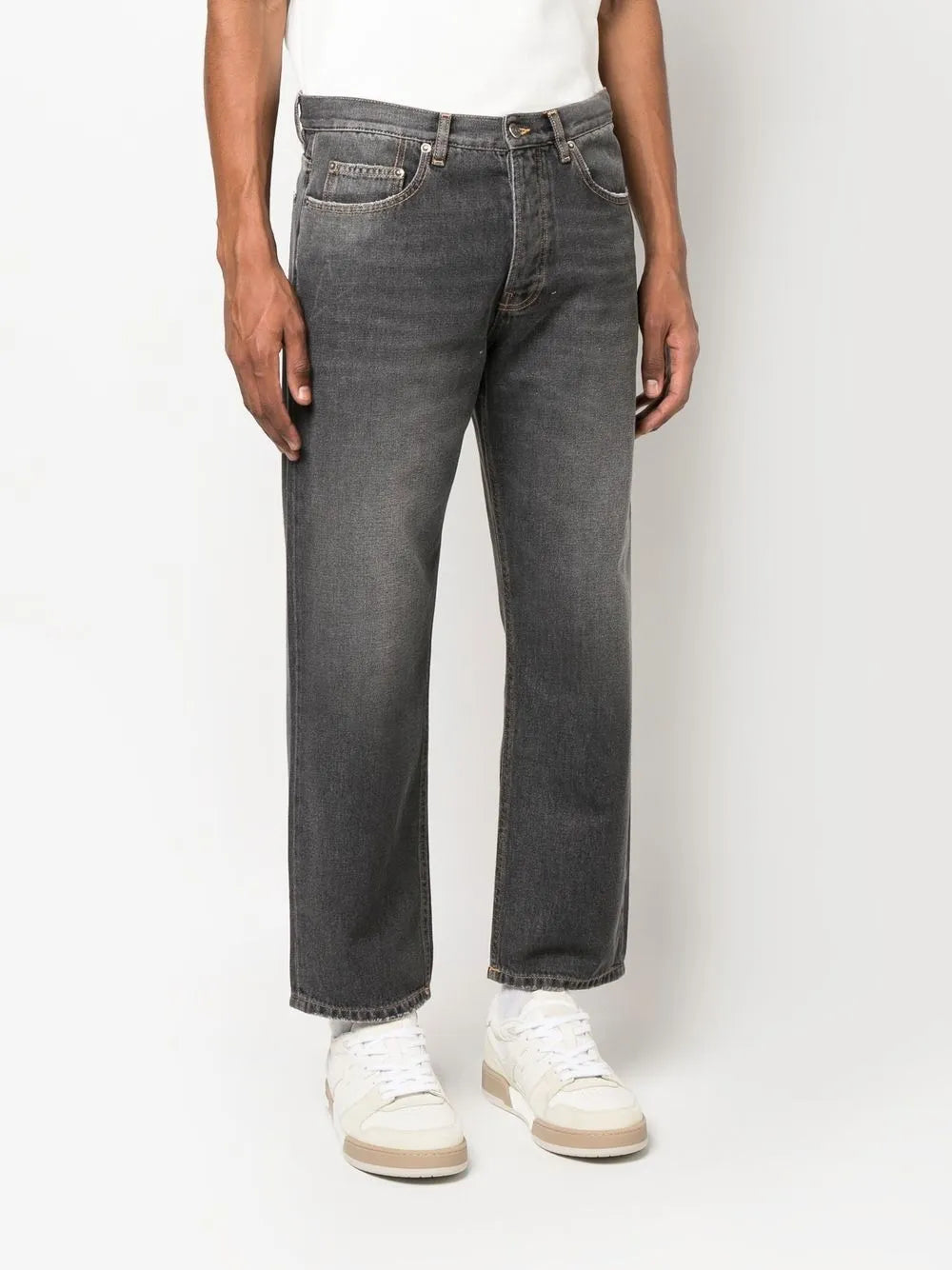 washed straight-leg denim jeans