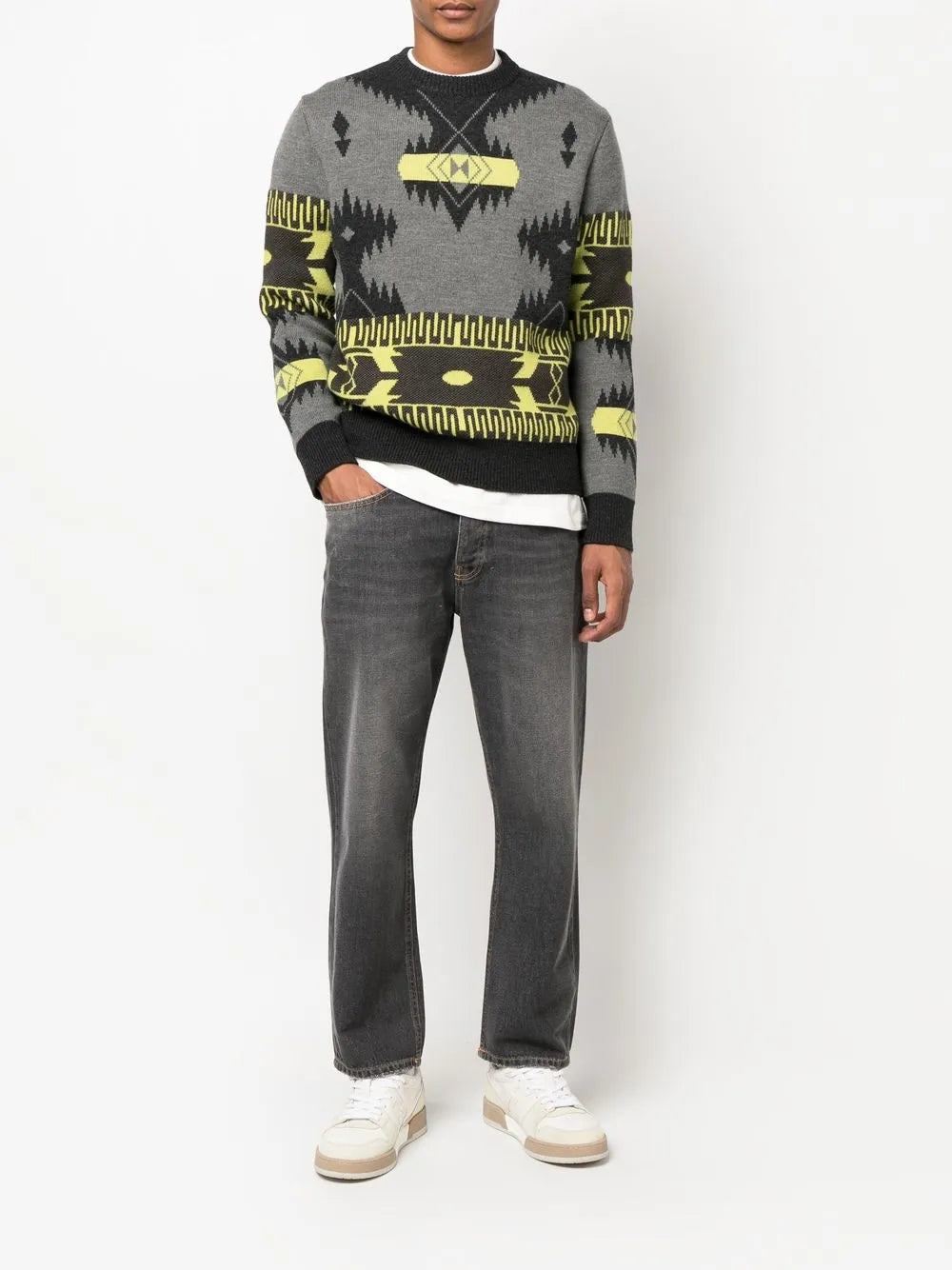 washed straight-leg denim jeans