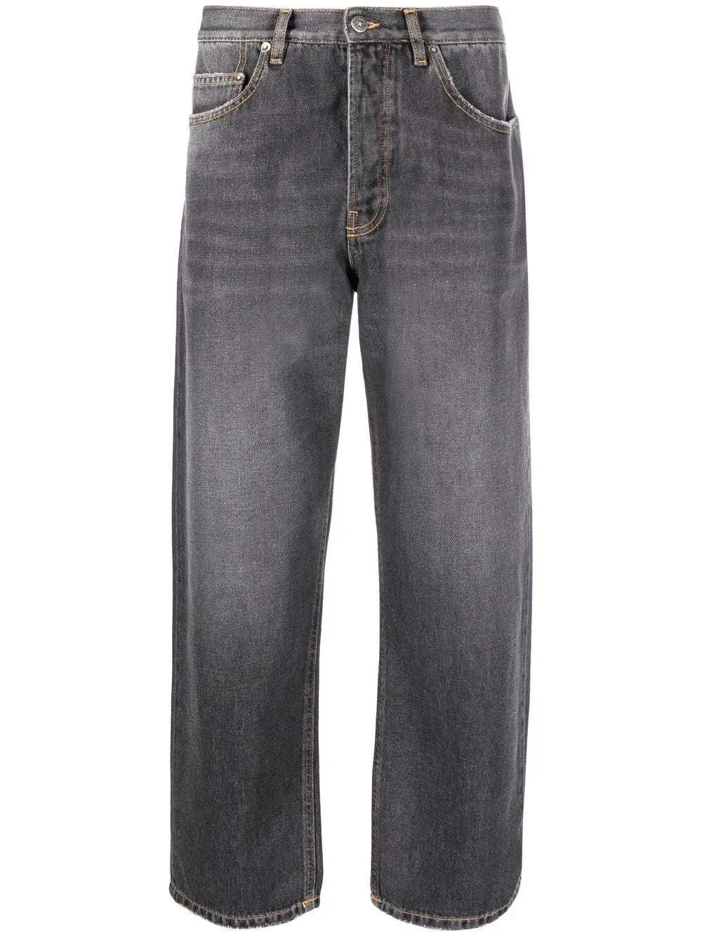 washed straight-leg denim jeans