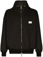logo-plaque reversible hooded jacket