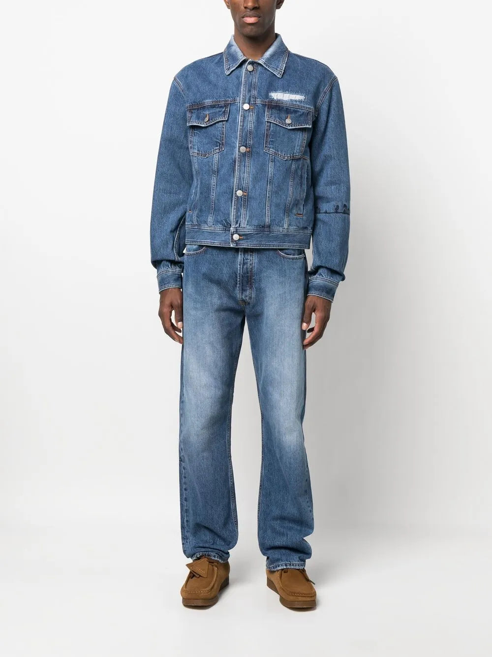 embroidered-detail denim trousers