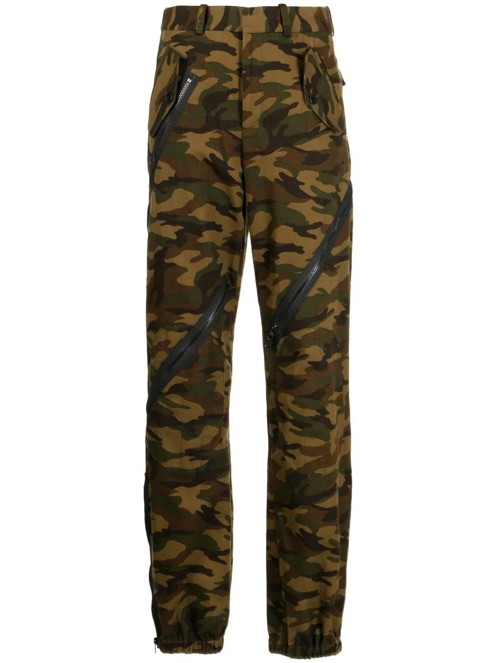 camouflage zip-detail trousers