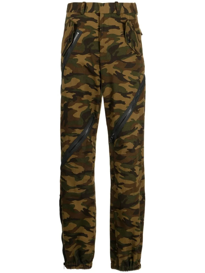 camouflage zip-detail trousers