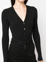 long-sleeve ribbed-knit bodysuit