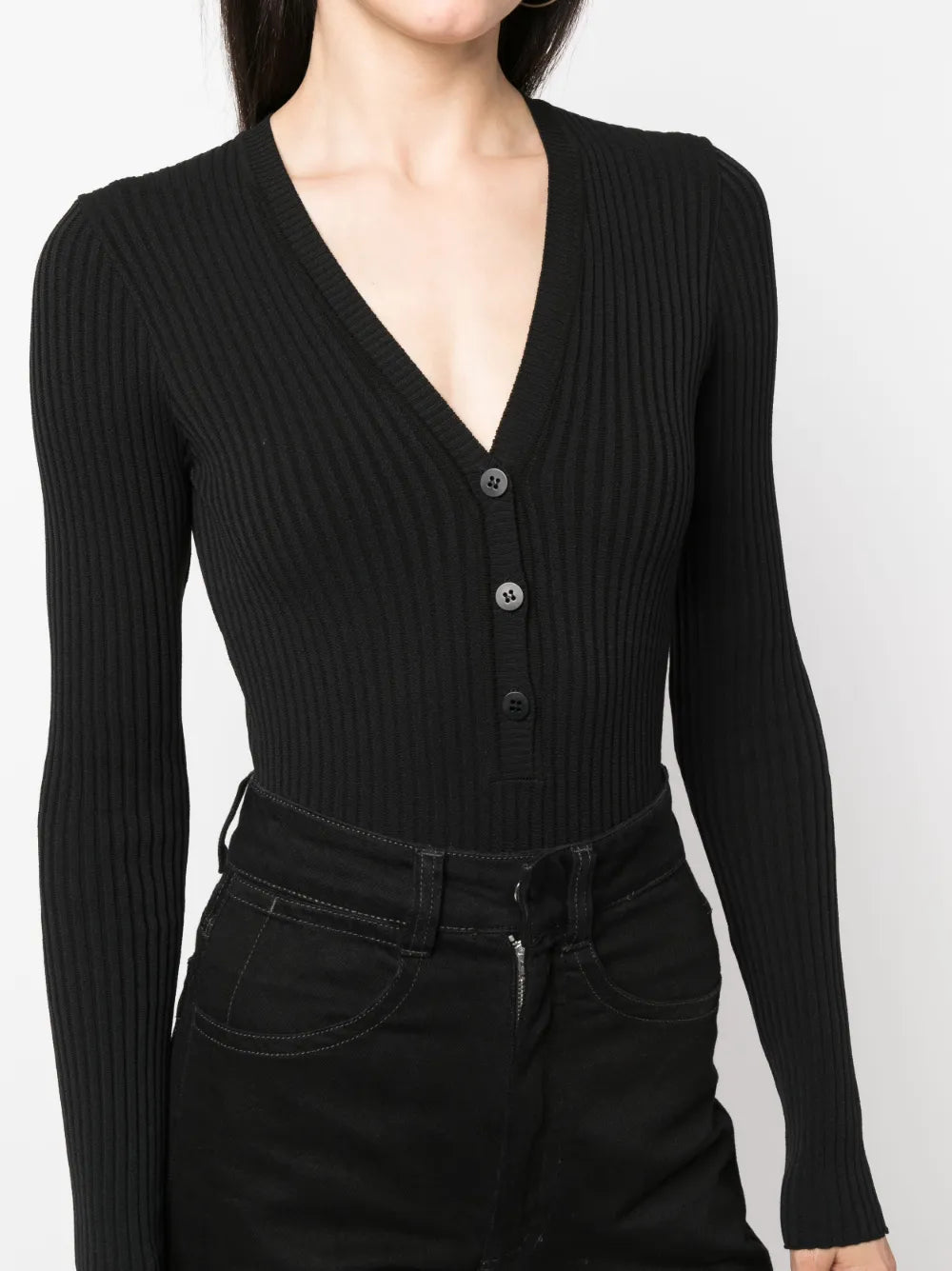 long-sleeve ribbed-knit bodysuit