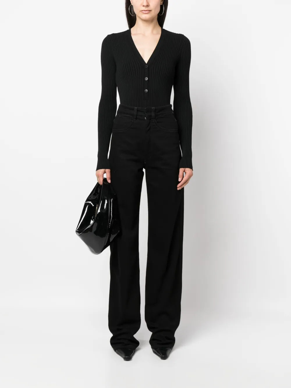 long-sleeve ribbed-knit bodysuit