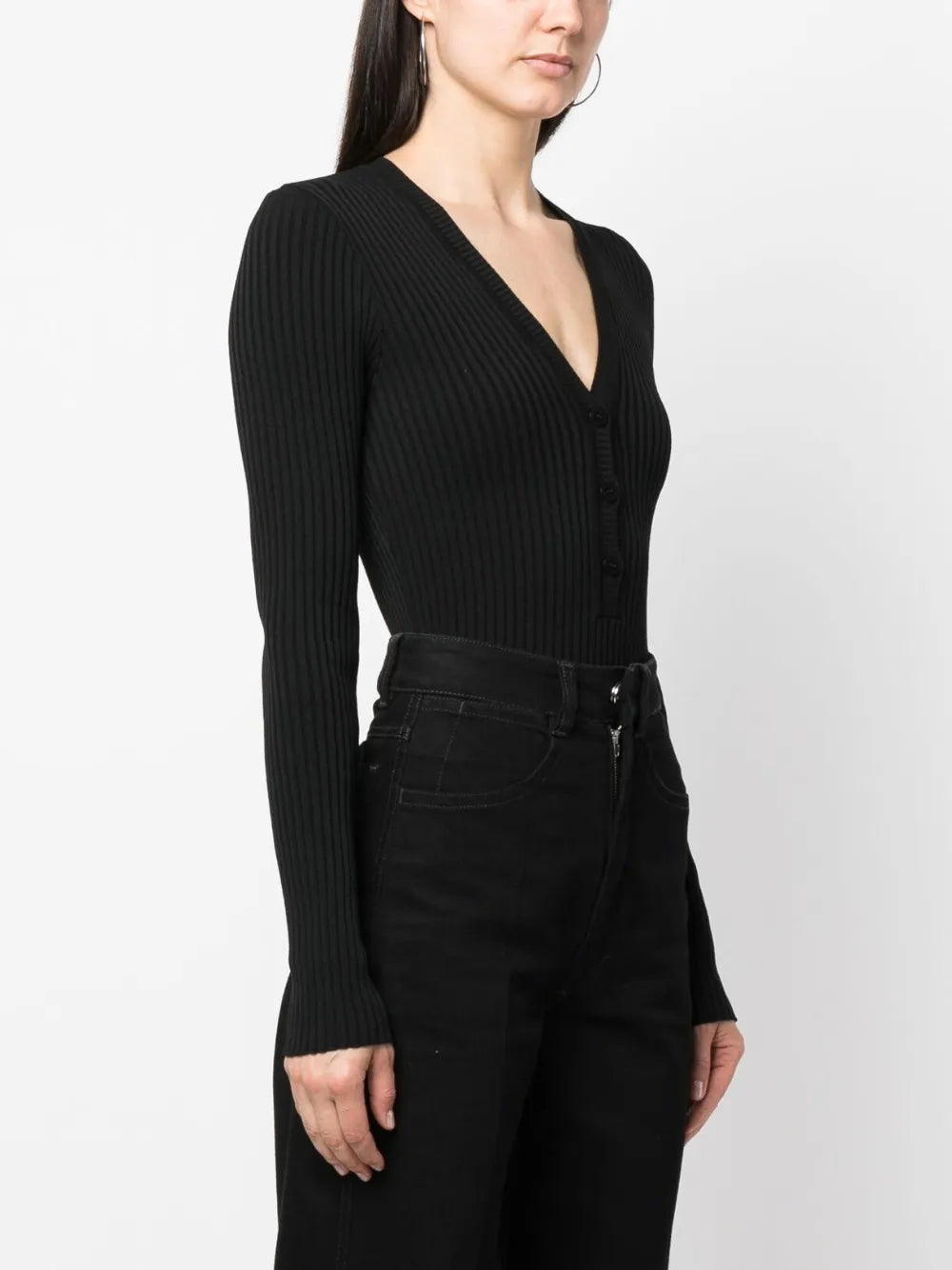 long-sleeve ribbed-knit bodysuit