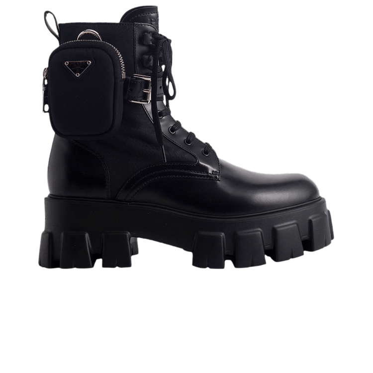 Prada Wmns Monolith Brushed Rois Leather and Nylon Boot 'Black'