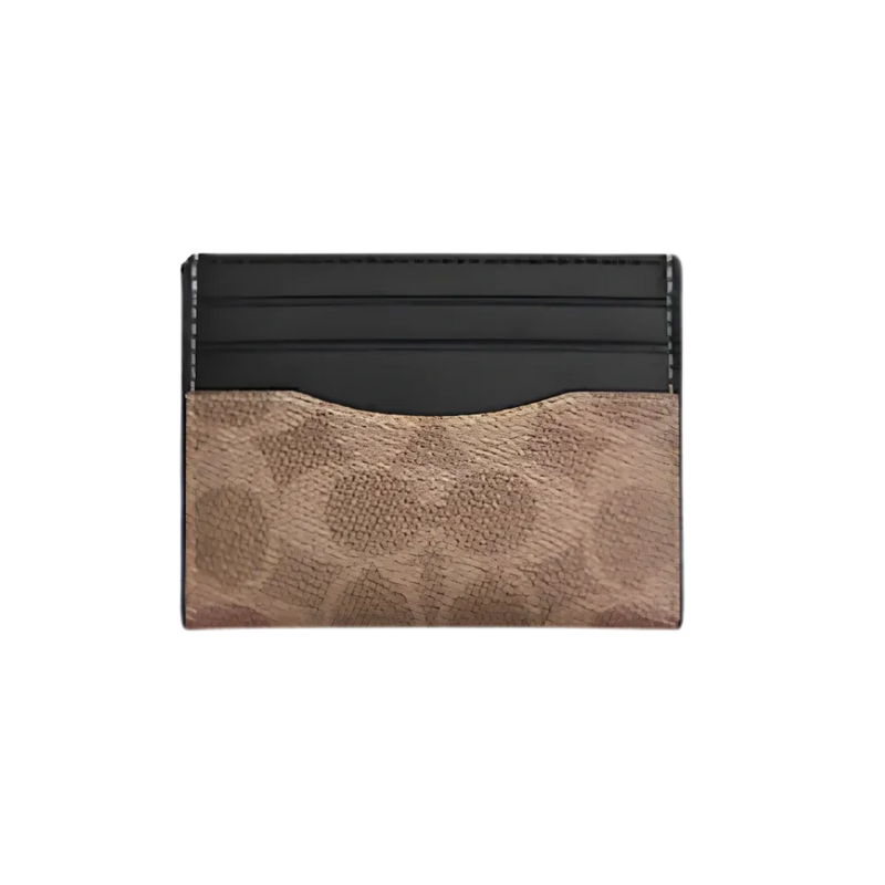 Coach Slim Id Card Case In Signature Canvas 'Tan & Black'