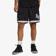 PUMA SWISH N' INK ABOVE-KNEE 7" BASKETBALL SHORTS { BLACK-AOP