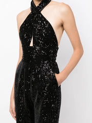 sequin-embellished halterneck jumpsuit