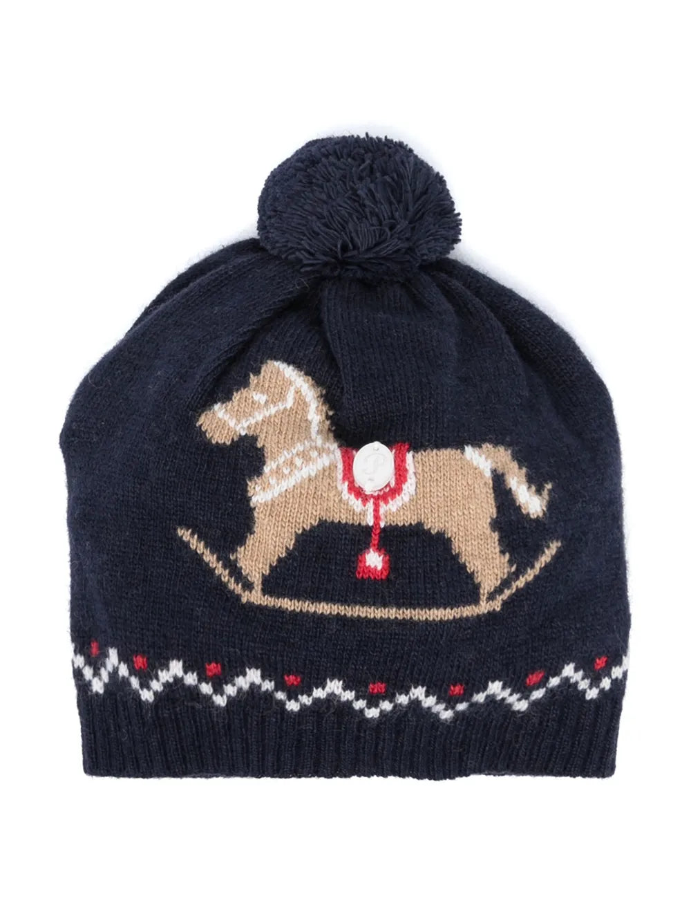 pompom intarsia-knit beanie