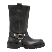 Kurt Boots in Black Leather with Silver Buckle