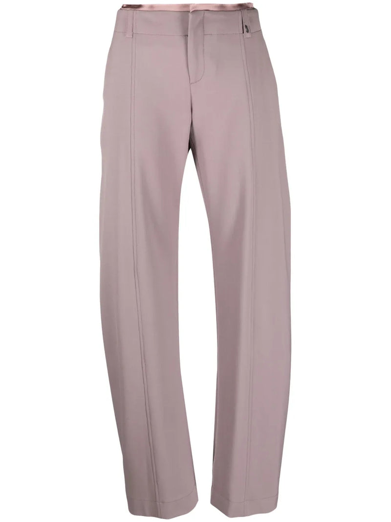 layered-waistband straight-leg trousers