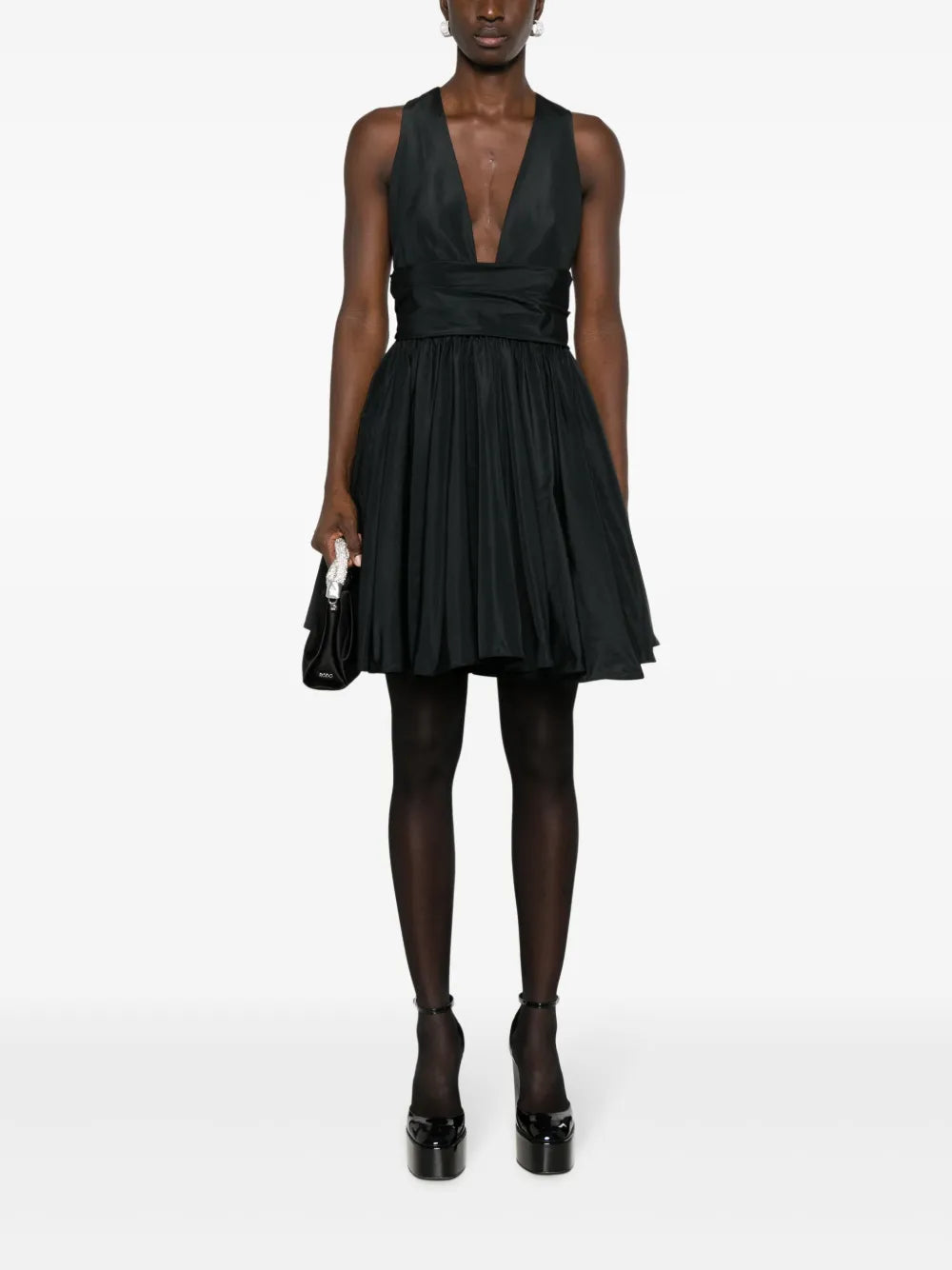 V-neck pleated dress