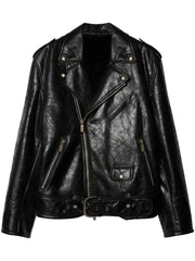 crinkled leather biker jacket