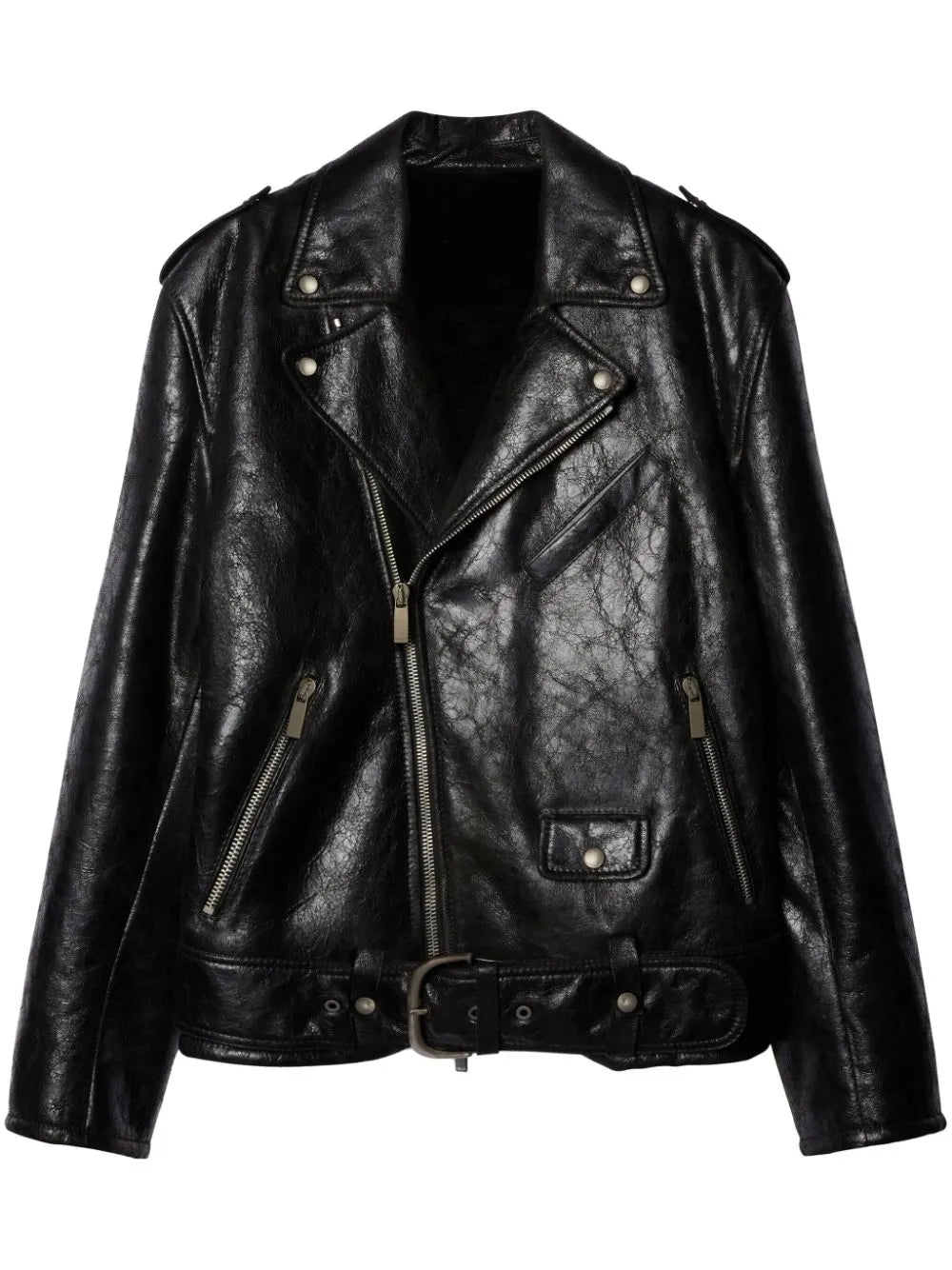 crinkled leather biker jacket