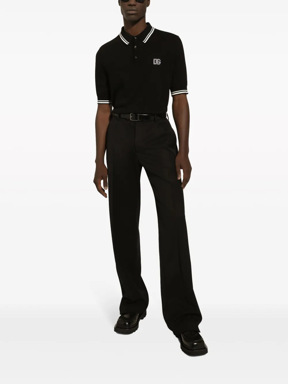 logo-embroidered stripe-detail polo shirt