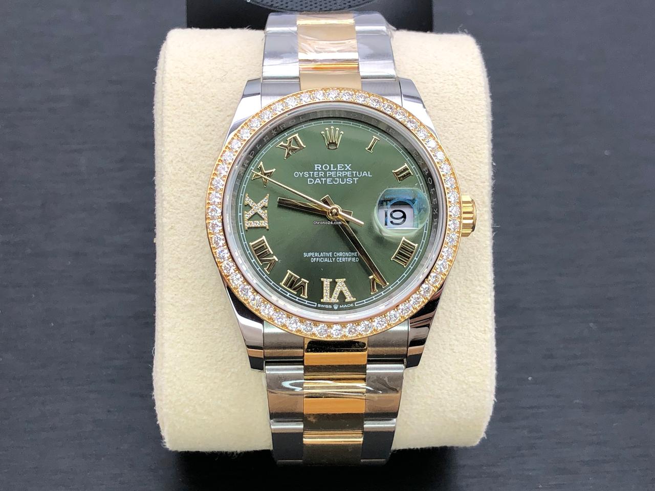 Rolex Datejust 36 126283 RBR Green Roman VIIX Dial Diamond Bezel Oyster