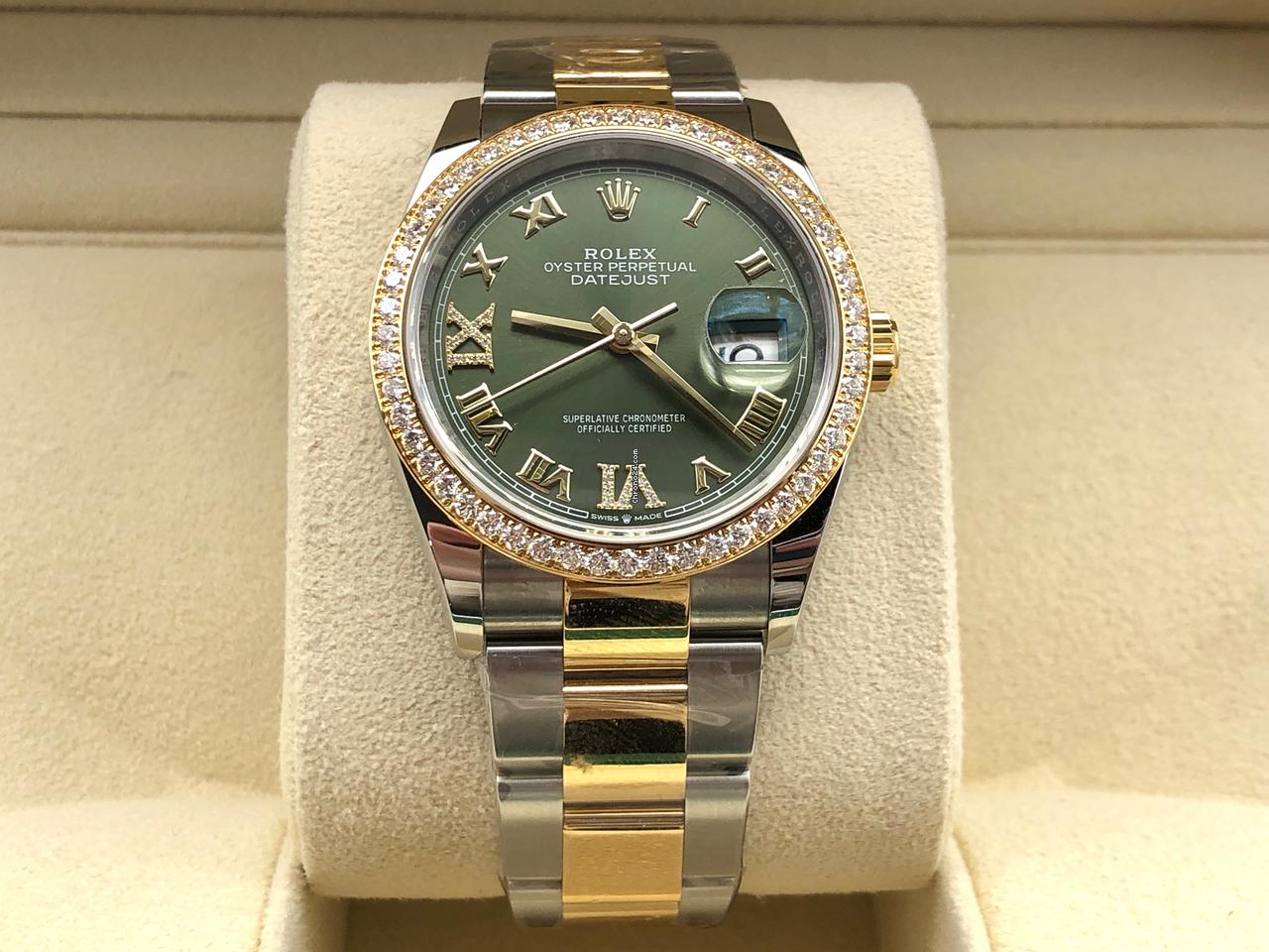 Rolex Datejust 36 126283 RBR Green Roman VIIX Dial Diamond Bezel Oyster
