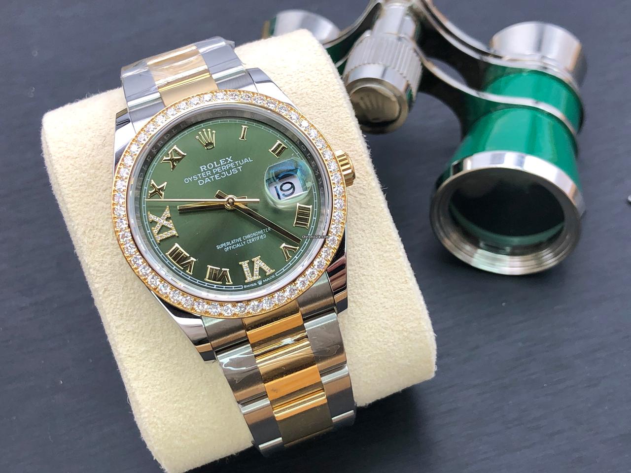 Rolex Datejust 36 126283 RBR Green Roman VIIX Dial Diamond Bezel Oyster