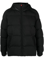logo-patch quilted hooded jacket